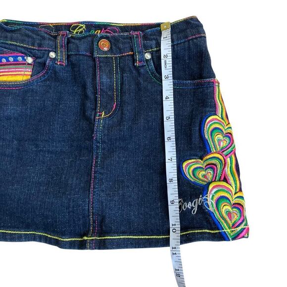 Coogi Girls Heart Embroidered Denim Skirt Skort Dark Wash Rainbow Colors Sz 6X - Picture 14 of 16